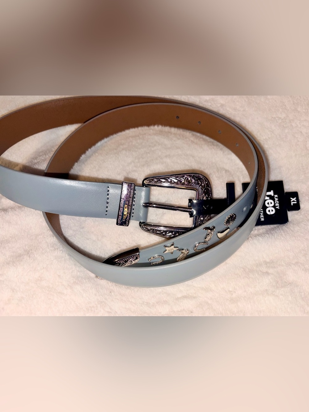 Kacey Lee Western Grey Leather Belt NEW! xl